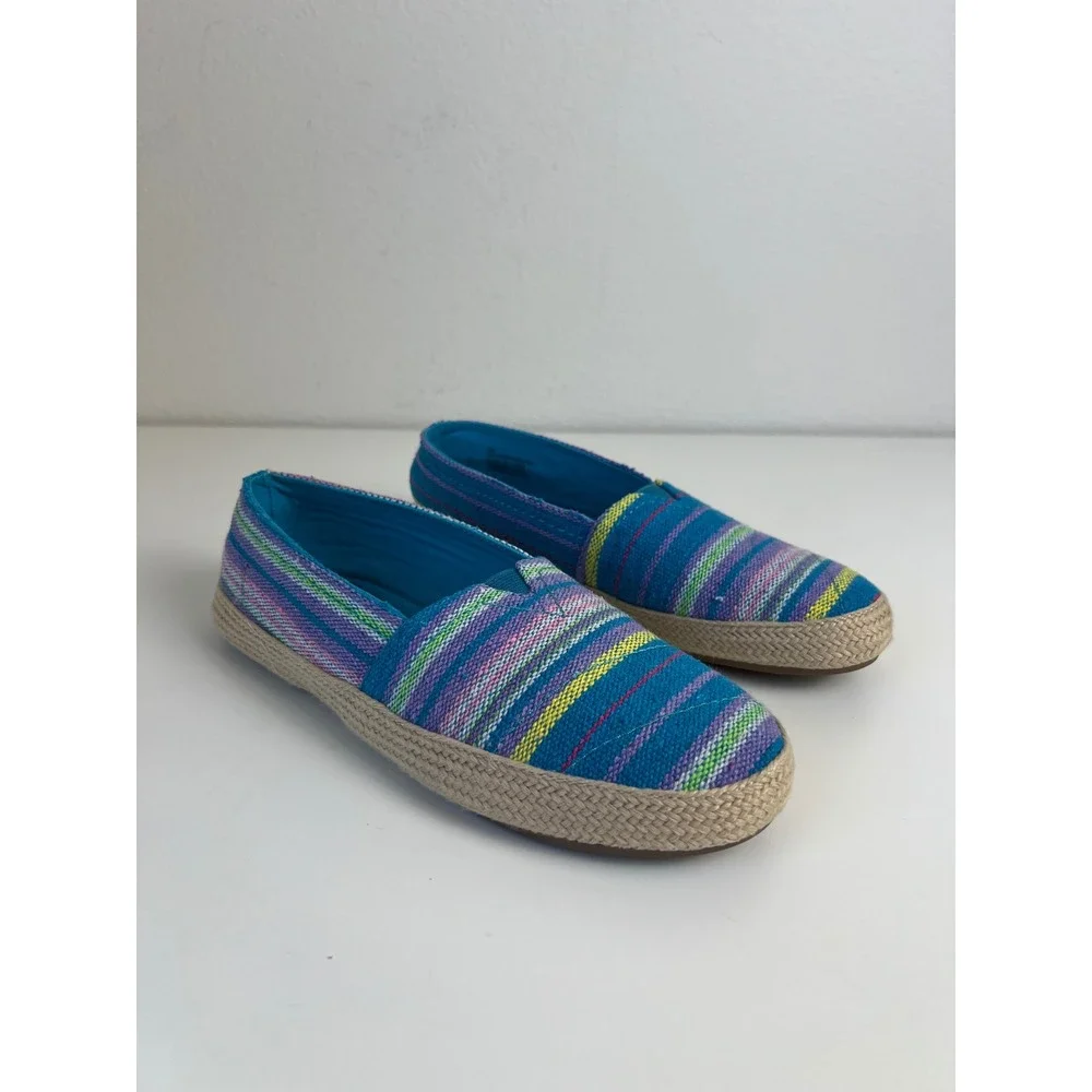 Mia Amore Espadrille Flats US 8 Blue Multicolor Striped Slip On Shoes Coastal